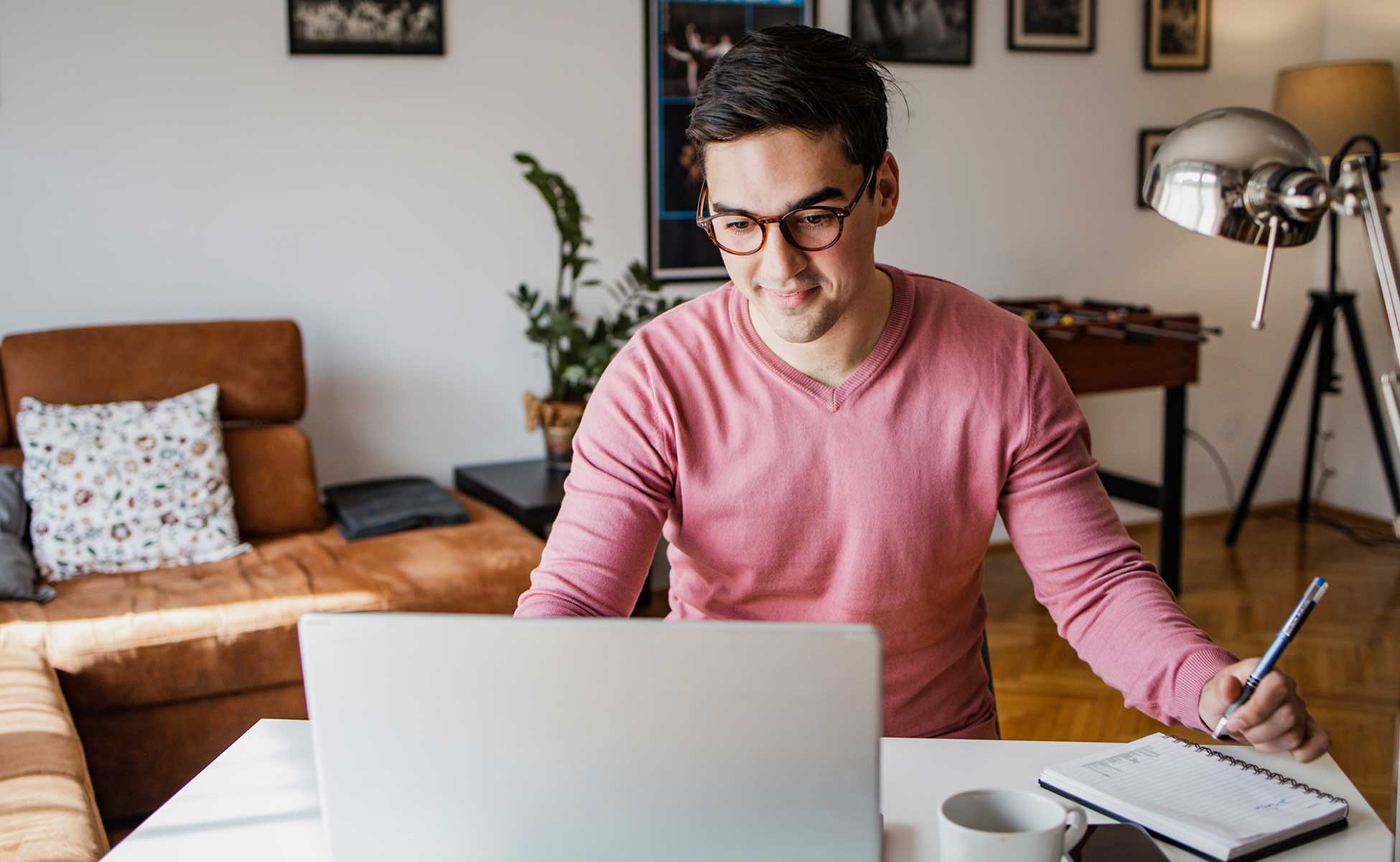 Male student learning remotely